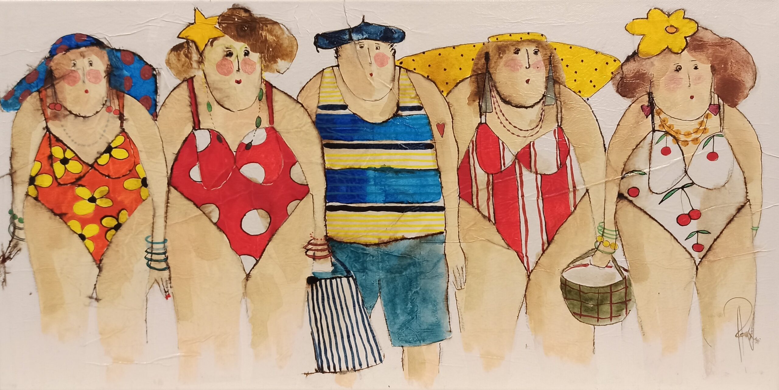 CECILE COLOMBO 60X60CM LES BAIGNEUSES ET LE BAIGNEUR